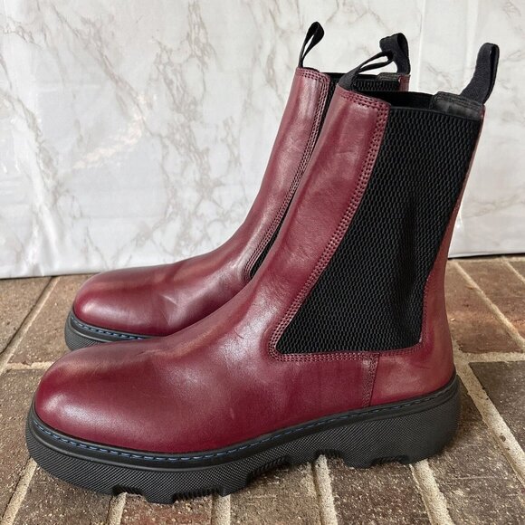 $1290 BURBERRY Gabriel Creeper Pull On Chelsea Boots Plum Leather Men EU 42 US 9 - Picture 3 of 10